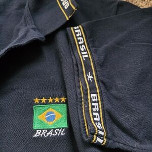 Brasil Embroidered Navy Polo Shirt with Flag Detail